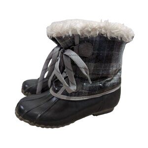 Sporto Original Duck Boots Womens‎ 6 Gray Plaid Faux Fur Lined Snow Rain Winter